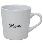 Wholesale - 16oz White Mug with Embossed Pattern and Debossed "Mom" C/P 24, UPC: 195010107624